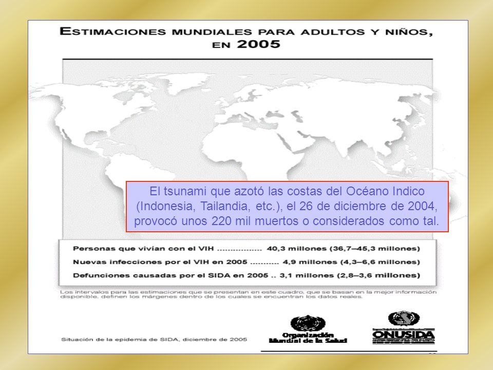 El tsunami que azotó las costas del Océano Indico (Indonesia, Tailandia, etc.), el 26 de diciembre de 2004, provocó unos 220 mil muertos o considerados como tal.