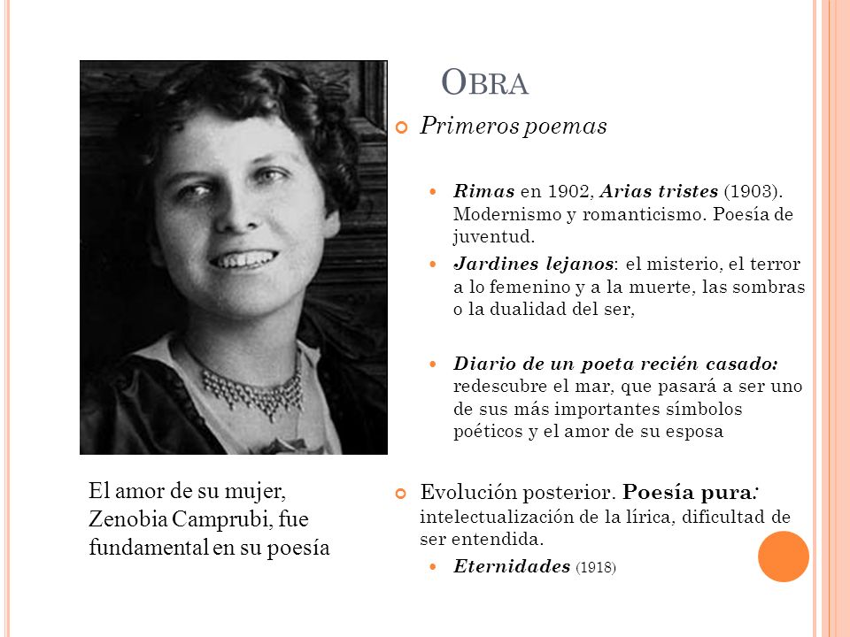 Obra Primeros poemas. Rimas en 1902, Arias tristes (1903). Modernismo y romanticismo. Poesía de juventud.