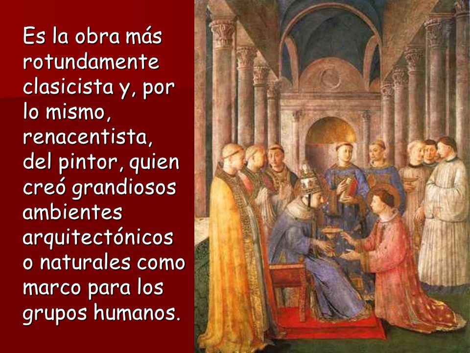 Es la obra más rotundamente clasicista y, por lo mismo, renacentista, del pintor, quien creó grandiosos ambientes arquitectónicos o naturales como marco para los grupos humanos.