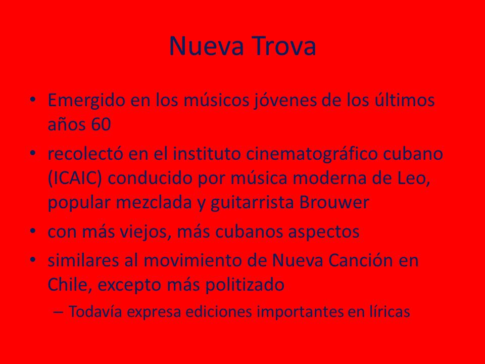 Nueva Trova Emergido en los músicos jóvenes de los últimos años 60