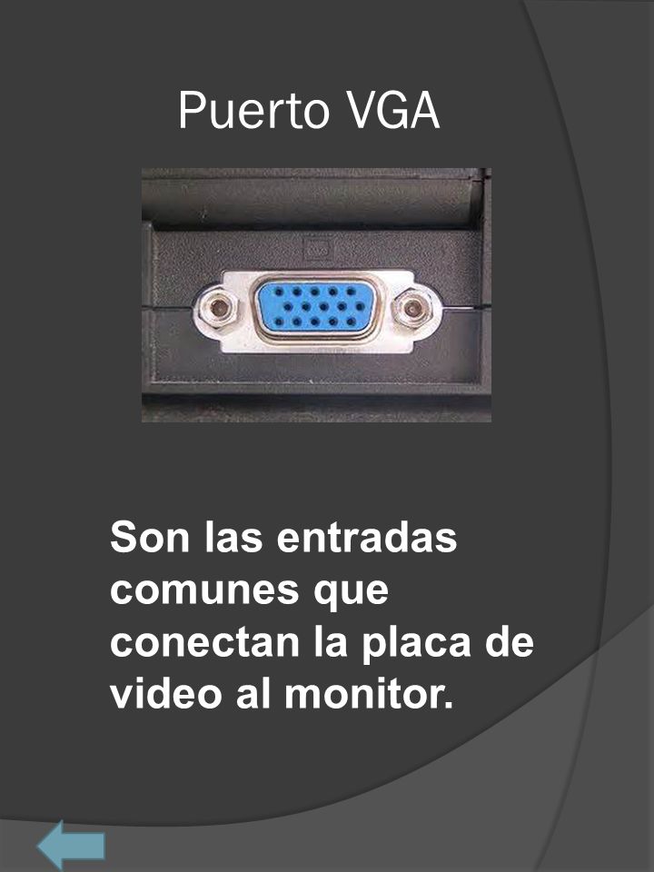 Puerto VGA Son las entradas comunes que conectan la placa de video al monitor.