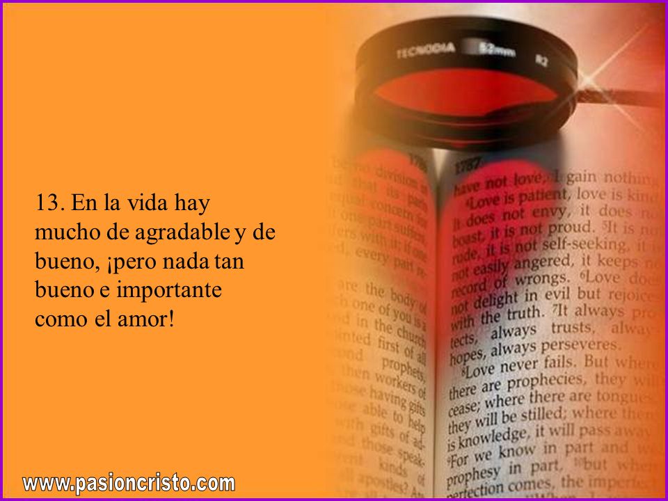 13. En la vida hay mucho de agradable y de bueno, ¡pero nada tan bueno e importante como el amor!
