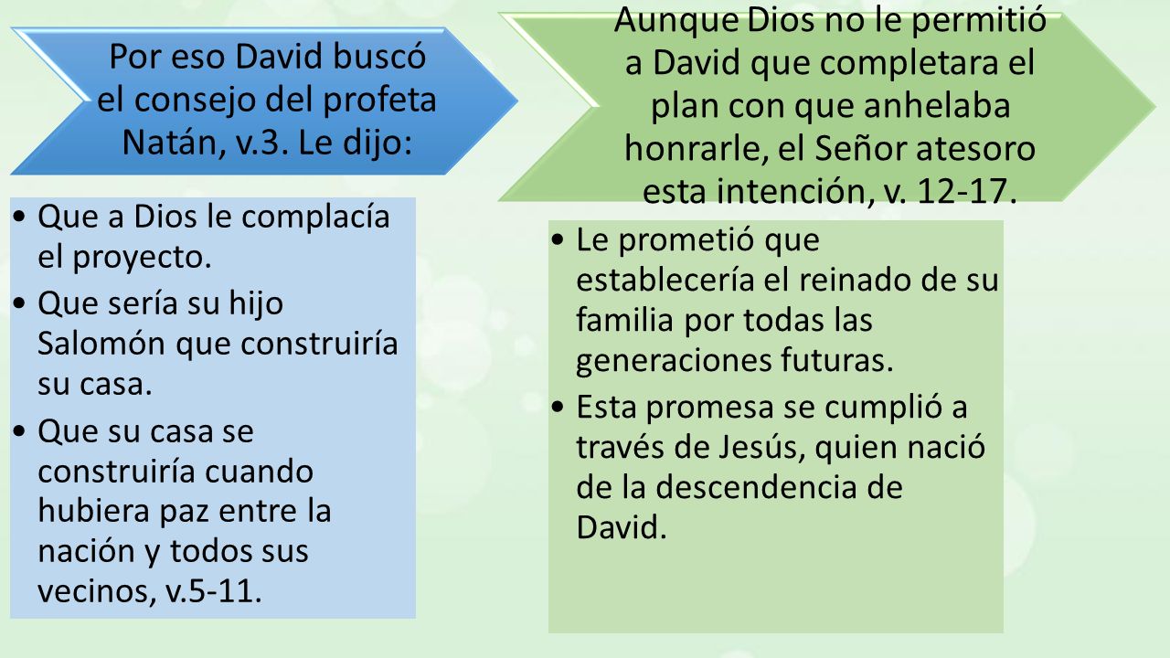 Por eso David buscó el consejo del profeta Natán, v.3. Le dijo: