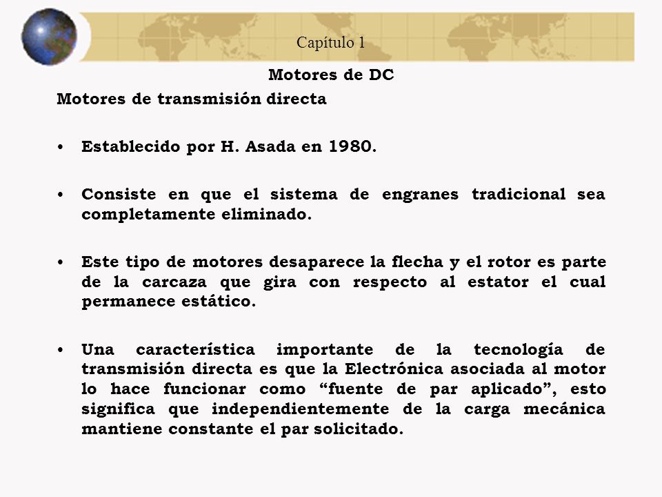 Capítulo 1 Motores de DC. Motores de transmisión directa. Establecido por H. Asada en