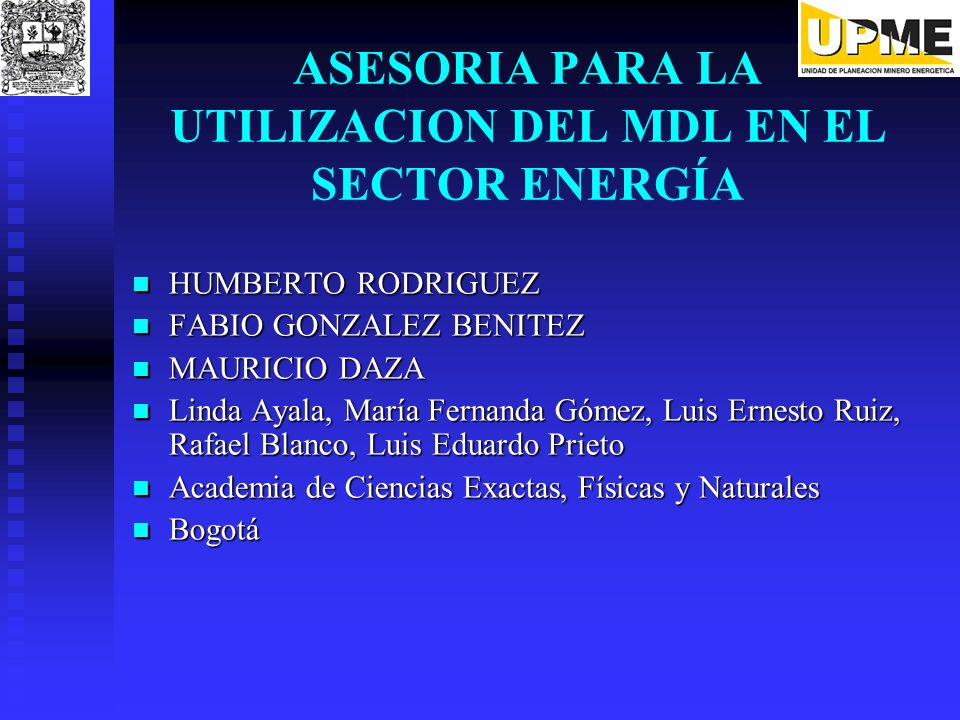 ASESORIA PARA LA UTILIZACION DEL MDL EN EL SECTOR ENERGÍA
