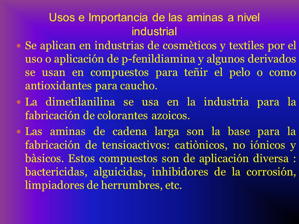 Usos e Importancia de las aminas a nivel industrial