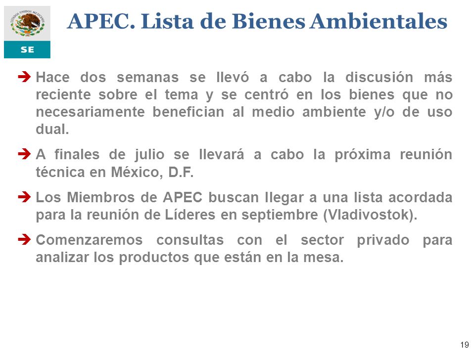 APEC. Lista de Bienes Ambientales