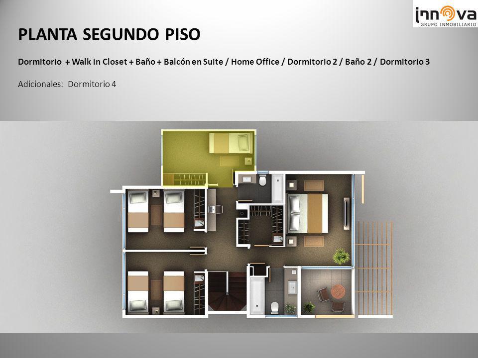 PLANTA SEGUNDO PISO Dormitorio + Walk in Closet + Baño + Balcón en Suite / Home Office / Dormitorio 2 / Baño 2 / Dormitorio 3.