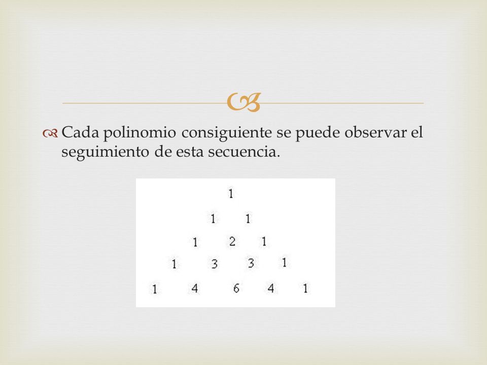Cada polinomio consiguiente se puede observar el seguimiento de esta secuencia.