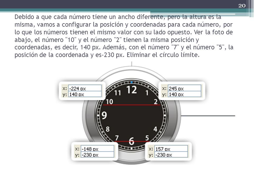 Debido a que cada número tiene un ancho diferente, pero la altura es la misma, vamos a configurar la posición y coordenadas para cada número, por lo que los números tienen el mismo valor con su lado opuesto.