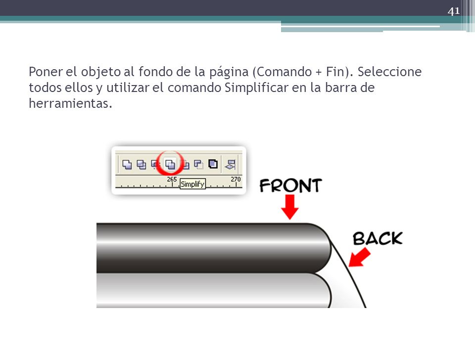 Poner el objeto al fondo de la página (Comando + Fin)