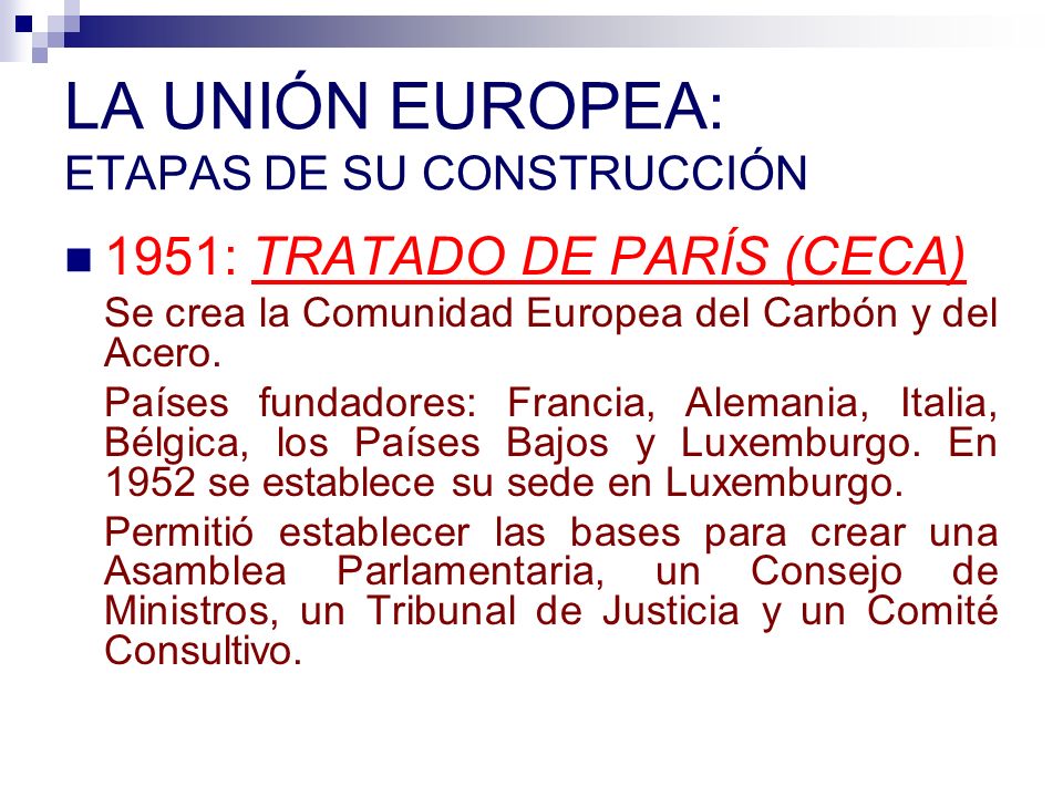 LA UNIÓN EUROPEA: ETAPAS DE SU CONSTRUCCIÓN