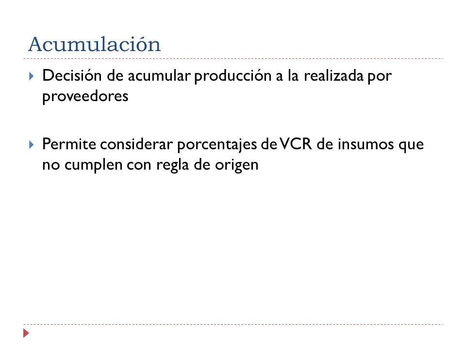 Acumulación Decisión de acumular producción a la realizada por proveedores.