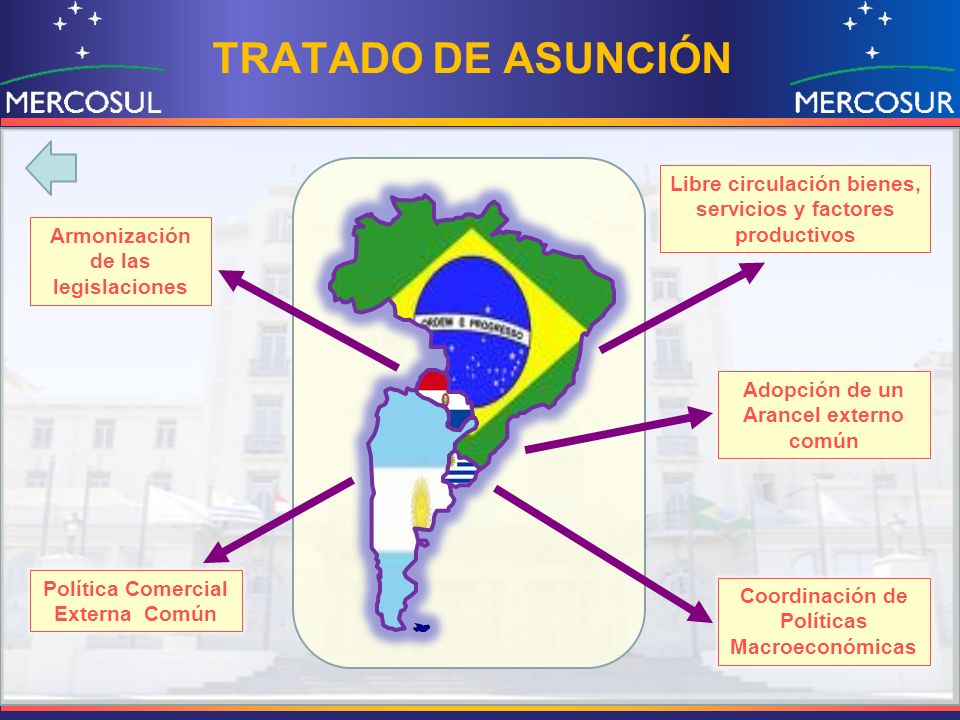 TRATADO DE ASUNCIÓN Libre circulación bienes, servicios y factores productivos. Armonización de las legislaciones.