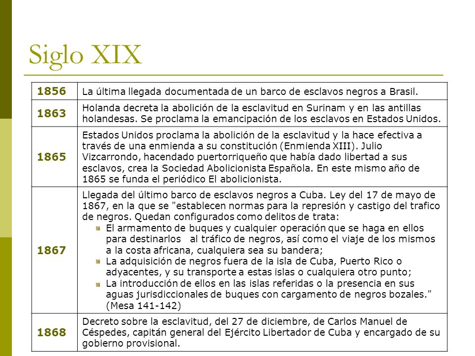 Siglo XIX La última llegada documentada de un barco de esclavos negros a Brasil