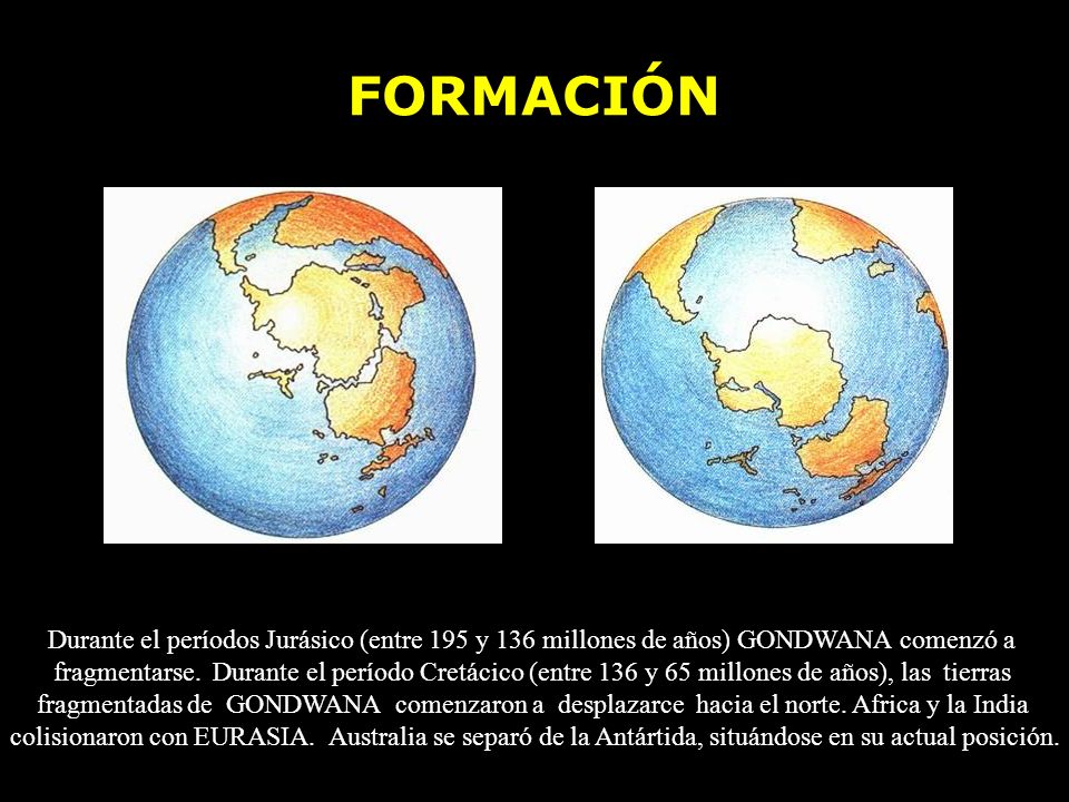 FORMACIÓN Durante el períodos Jurásico (entre 195 y 136 millones de años) GONDWANA comenzó a.