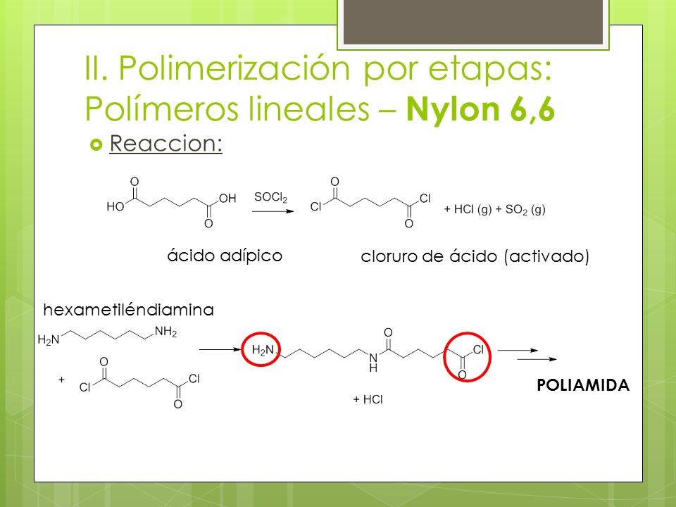 II. Polimerización por etapas: Polímeros lineales – Nylon 6,6