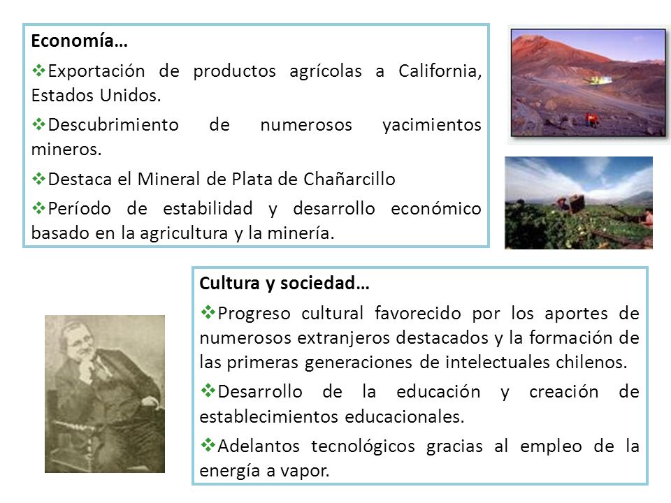 Economía… Exportación de productos agrícolas a California, Estados Unidos. Descubrimiento de numerosos yacimientos mineros.