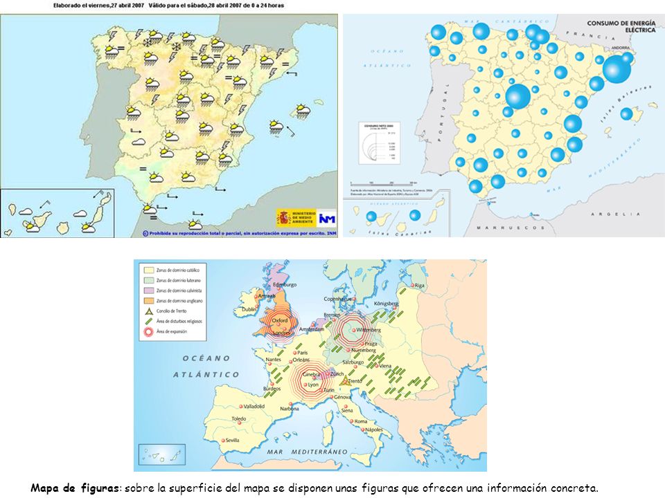 Mapa de figuras: sobre la superficie del mapa se disponen unas figuras que ofrecen una información concreta.