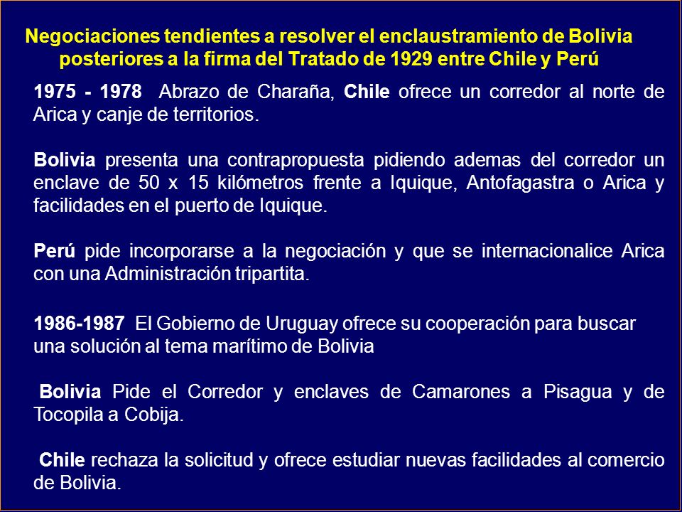 Negociaciones tendientes a resolver el enclaustramiento de Bolivia posteriores a la firma del Tratado de 1929 entre Chile y Perú