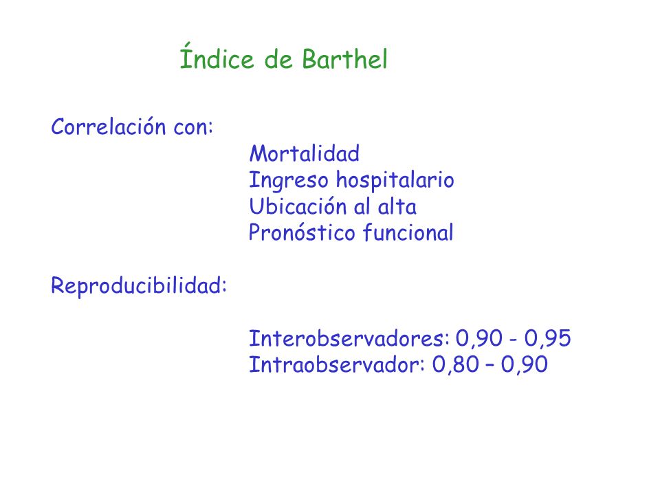 Índice de Barthel Correlación con: Mortalidad Ingreso hospitalario