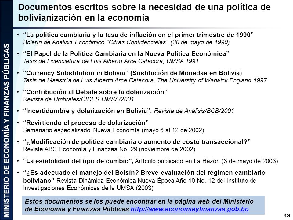 Documentos escritos sobre la necesidad de una política de bolivianización en la economía