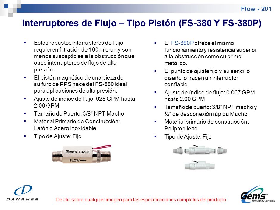 Interruptores de Flujo – Tipo Pistón (FS-925/926)