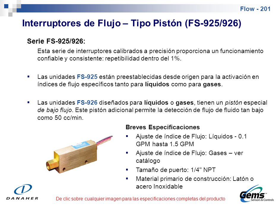 Interruptores de Flujo – Tipo Pistón (FS-927 & FS-930)