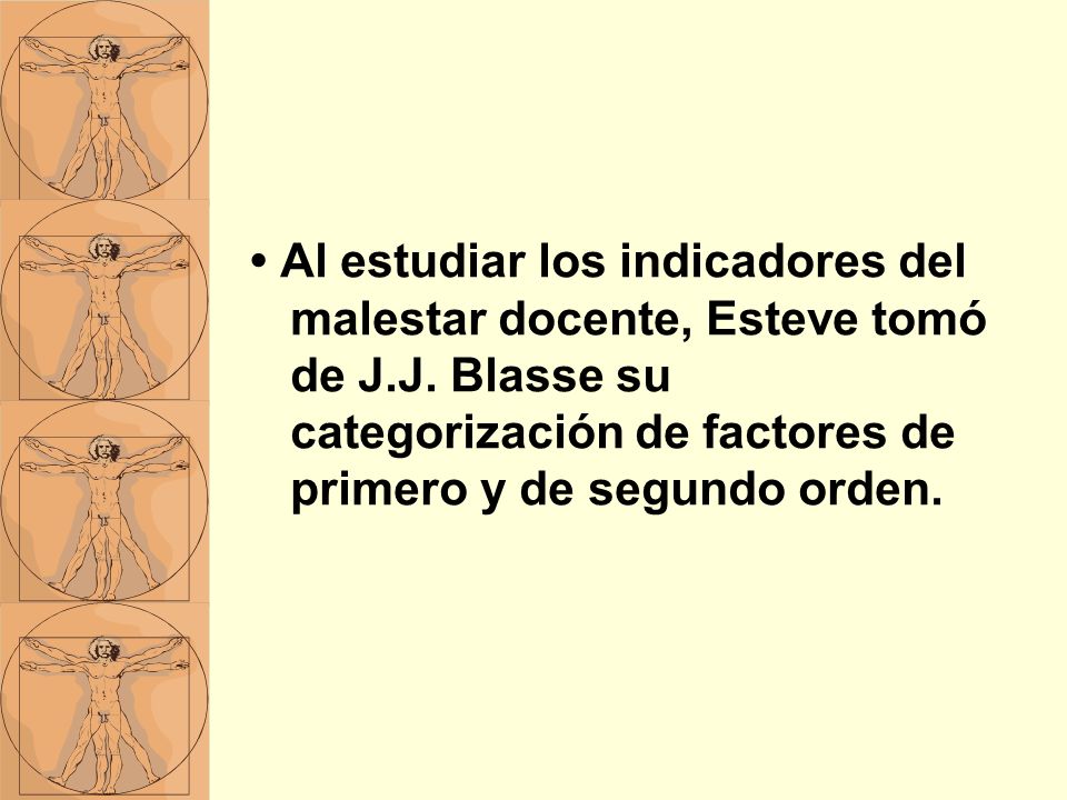 • Al estudiar los indicadores del malestar docente, Esteve tomó de J.J.