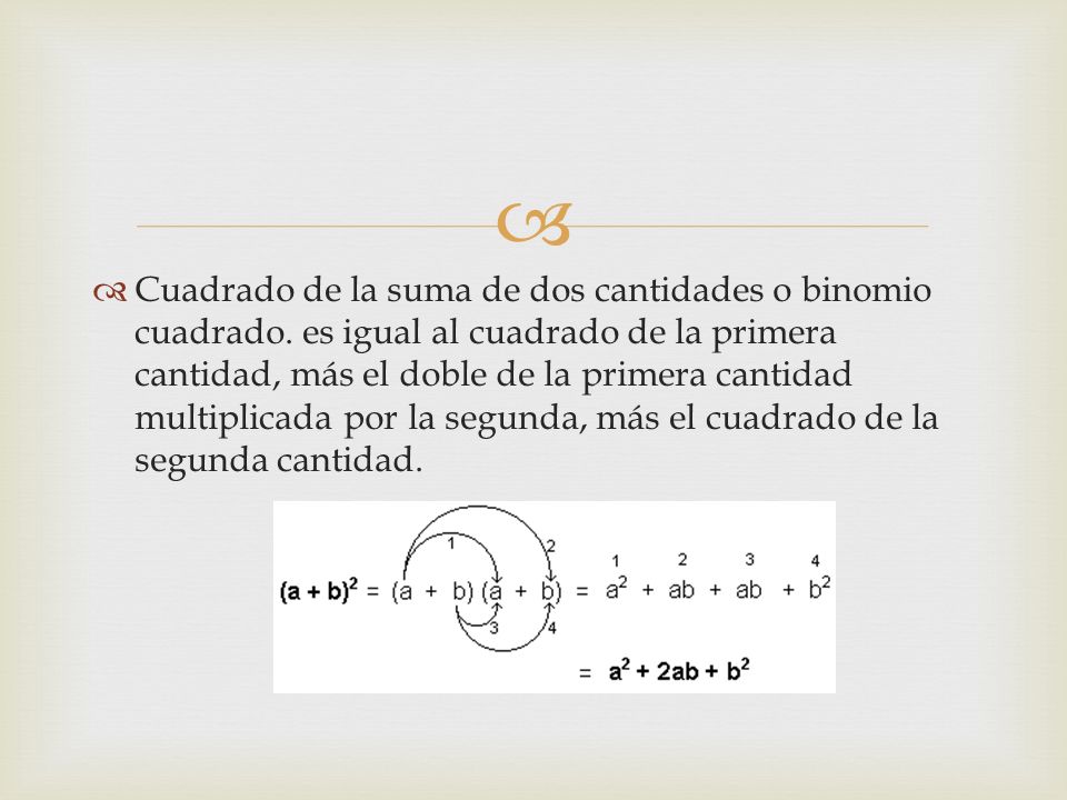 Cuadrado de la suma de dos cantidades o binomio cuadrado