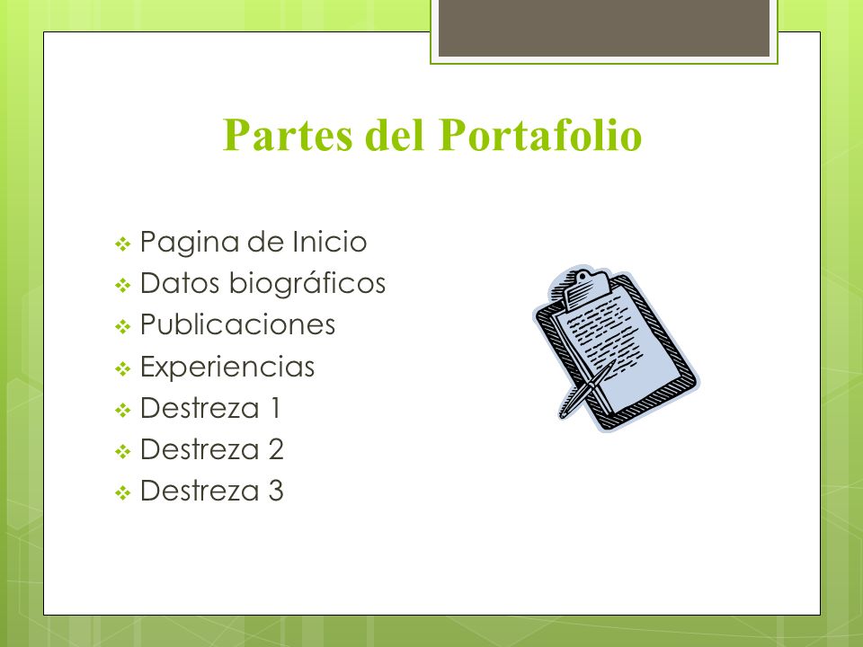 Partes del Portafolio Pagina de Inicio Datos biográficos Publicaciones