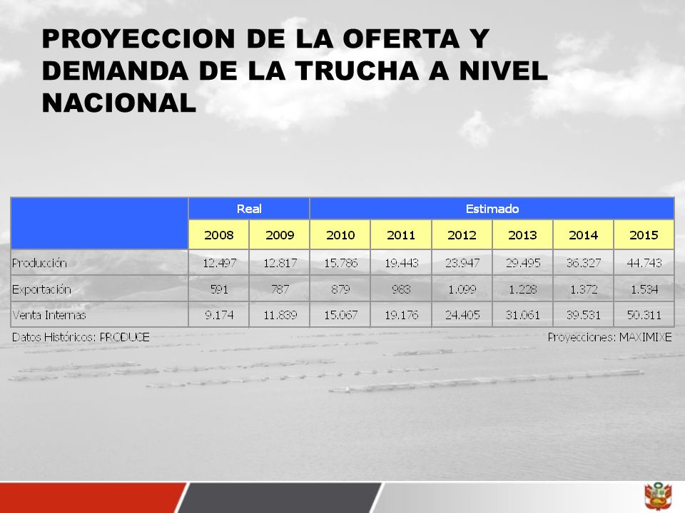 PROYECCION DE LA OFERTA Y DEMANDA DE LA TRUCHA A NIVEL NACIONAL