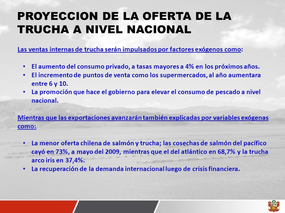 PROYECCION DE LA OFERTA DE LA TRUCHA A NIVEL NACIONAL