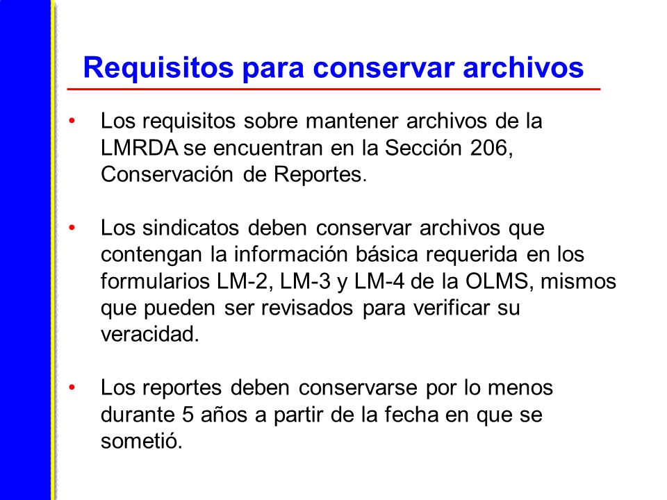 Requisitos para conservar archivos