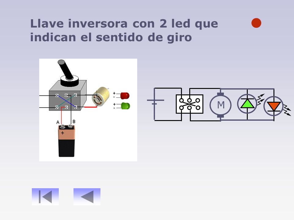 Llave inversora con 2 led que indican el sentido de giro
