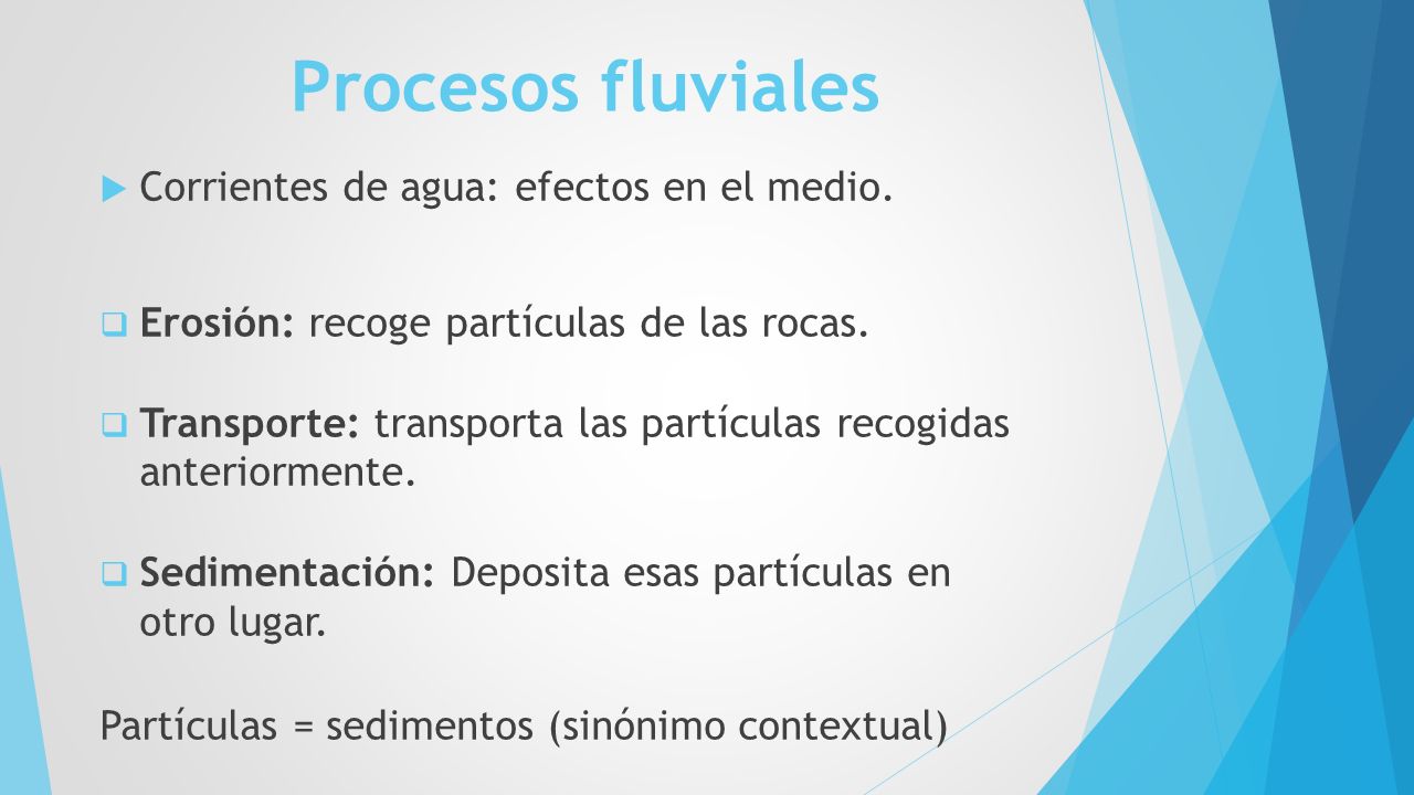 Procesos fluviales Corrientes de agua: efectos en el medio.