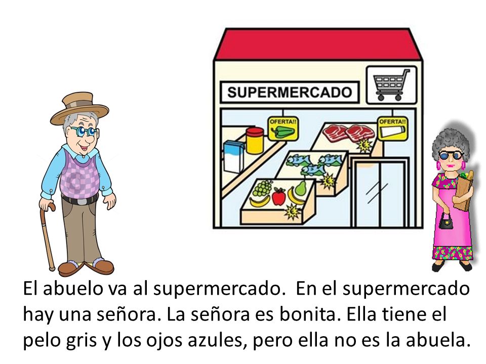 El abuelo va al supermercado. En el supermercado hay una señora
