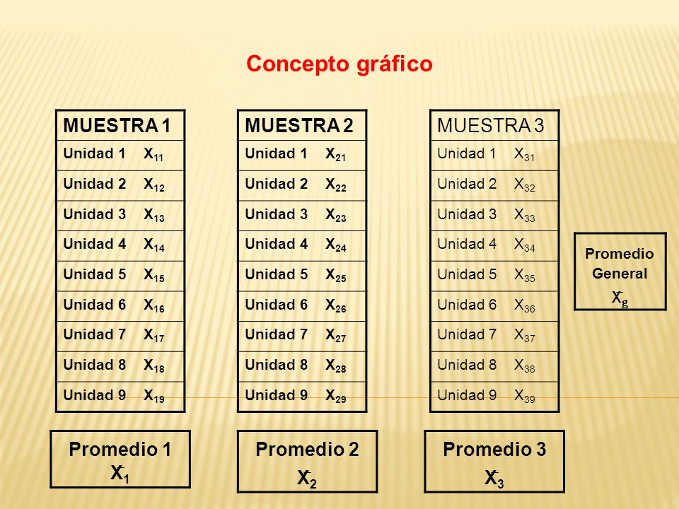 Concepto gráfico MUESTRA 1 MUESTRA 2 MUESTRA 3 Promedio 1 X̅1