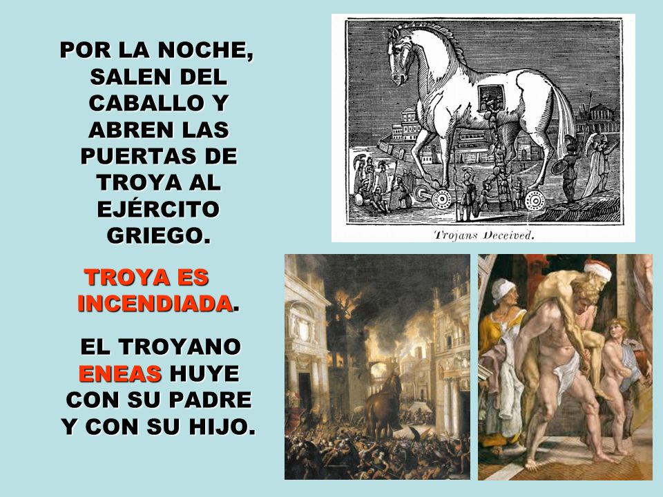 EL TROYANO ENEAS HUYE CON SU PADRE Y CON SU HIJO.