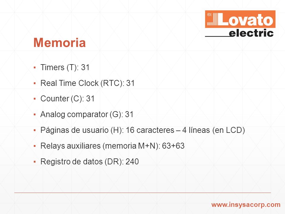 Memoria Timers (T): 31 Real Time Clock (RTC): 31 Counter (C): 31