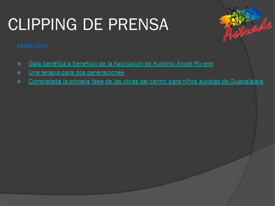 CLIPPING DE PRENSA 08/06/2012. Gala benéfica a beneficio de la Asociación de Autismo Ángel Riviere.