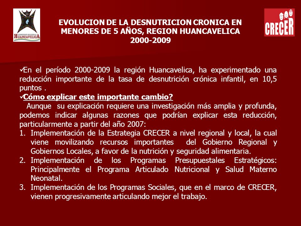 EVOLUCION DE LA DESNUTRICION CRONICA EN MENORES DE 5 AÑOS, REGION HUANCAVELICA