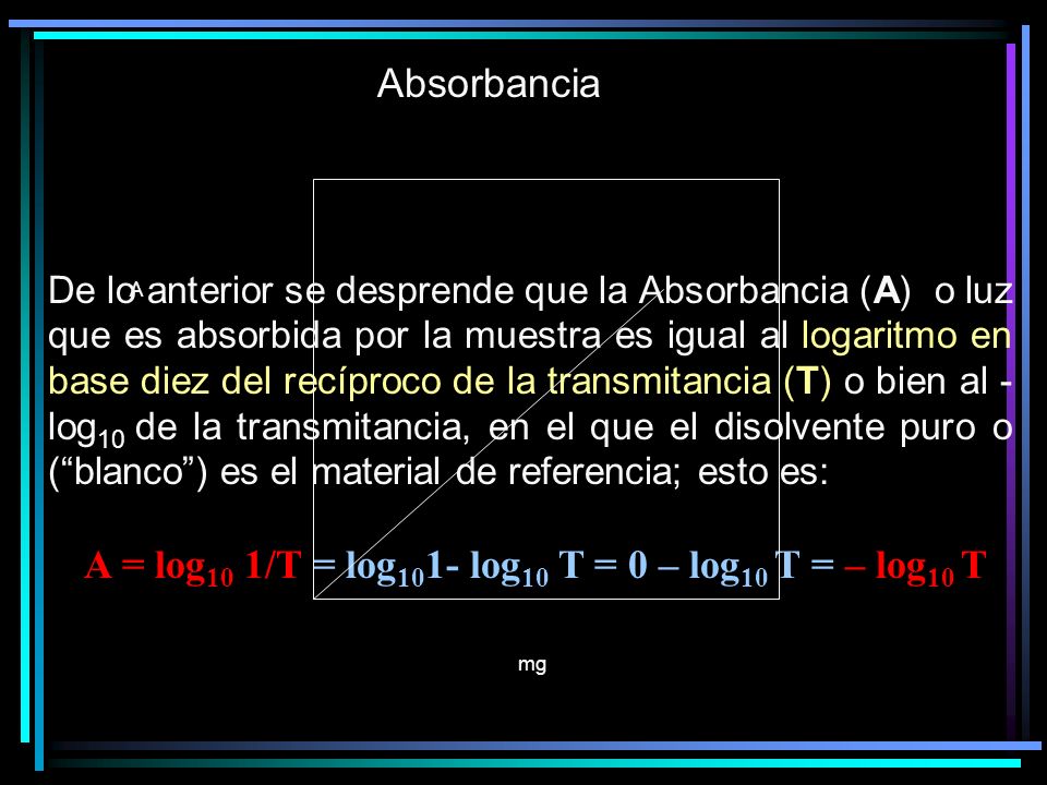 A = log10 1/T = log101- log10 T = 0 – log10 T = – log10 T