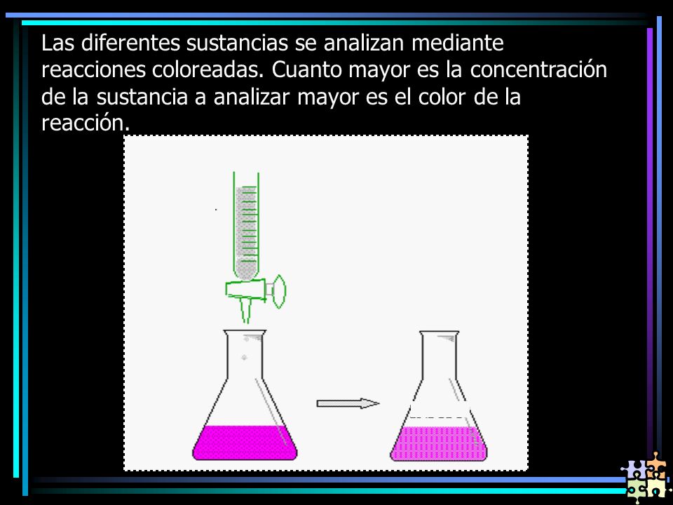 Las diferentes sustancias se analizan mediante reacciones coloreadas