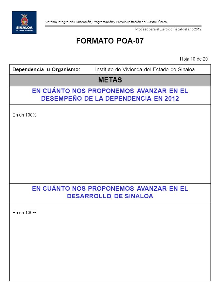 EN CUÁNTO NOS PROPONEMOS AVANZAR EN EL DESARROLLO DE SINALOA