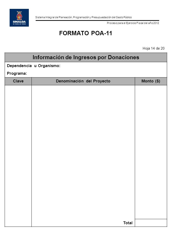 Información de Ingresos por Donaciones Denominación del Proyecto