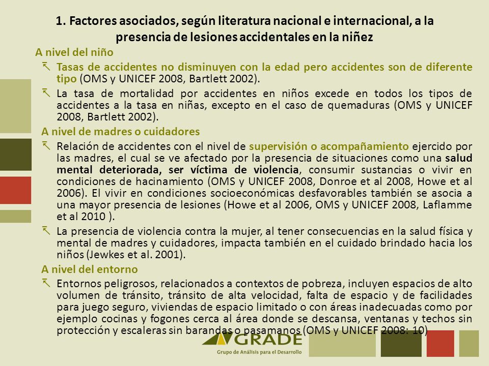 1. Factores asociados, según literatura nacional e internacional, a la presencia de lesiones accidentales en la niñez