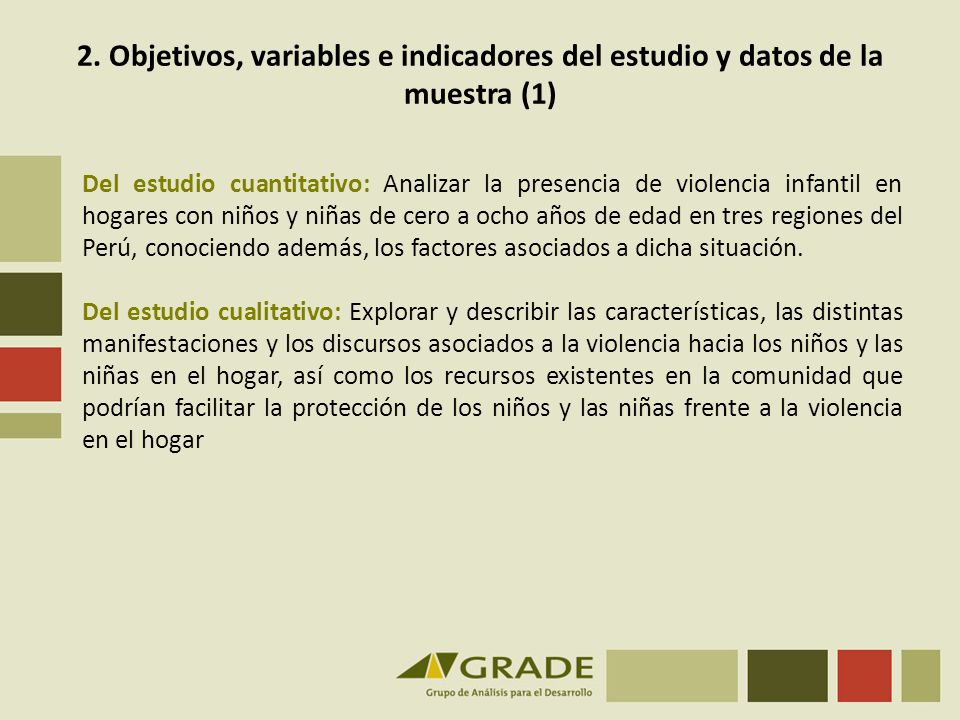 2. Objetivos, variables e indicadores del estudio y datos de la muestra (1)