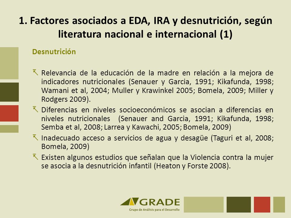 1. Factores asociados a EDA, IRA y desnutrición, según literatura nacional e internacional (1)