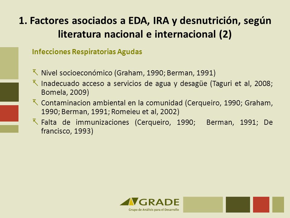 1. Factores asociados a EDA, IRA y desnutrición, según literatura nacional e internacional (2)